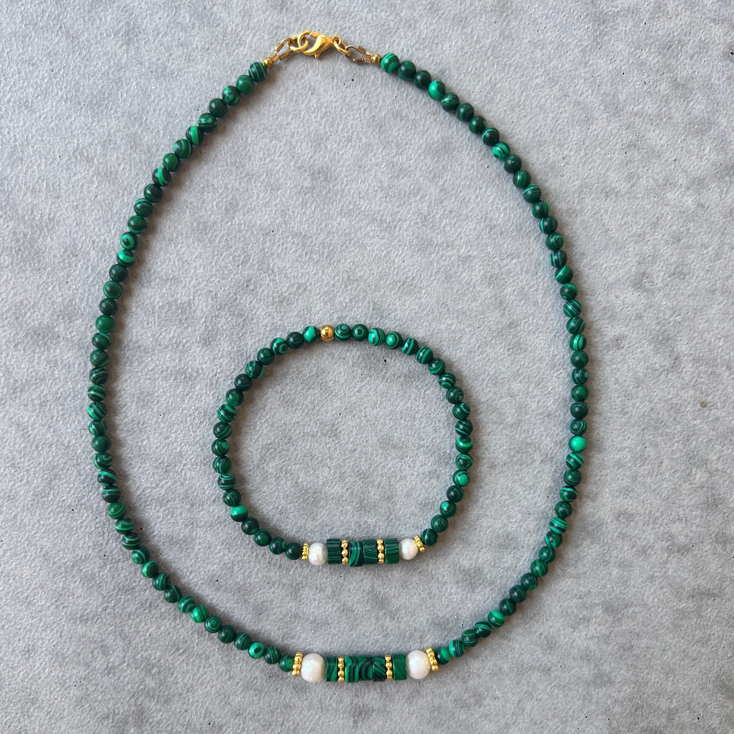 Set Perla Malachit - Brățară + Colier