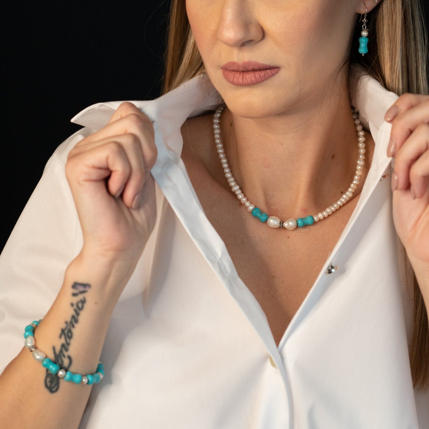 Set Turcoaz - Brățară + Colier + Cercei