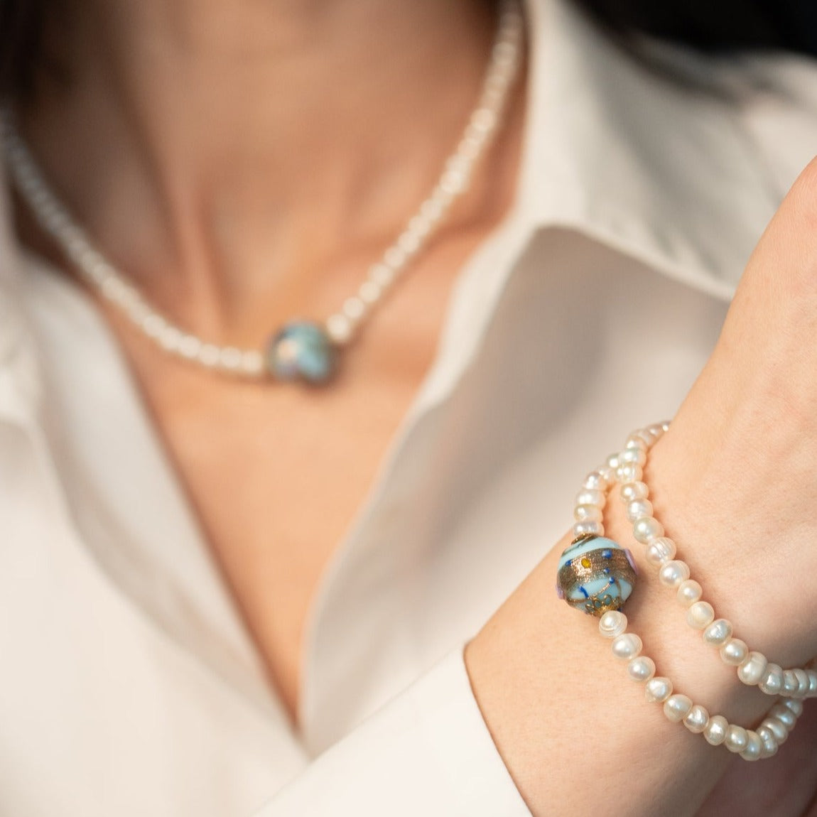 Set Perla Cloisoneé - Brățară + Colier + Cercei